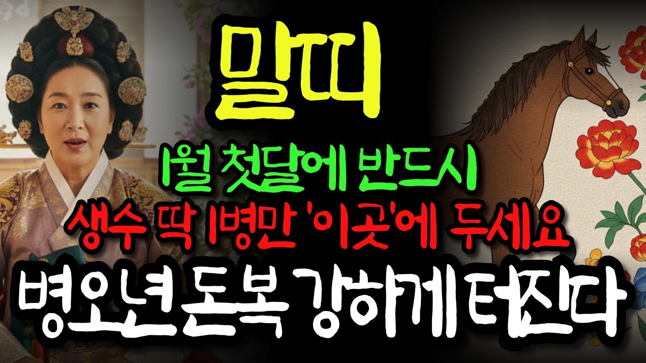 말띠 신년 1월, 말띠는 생수 1병을 '이곳'에 두면💦돈복 강하게 쏟아지고 26년 일년 내내 재물복 초대박납니다💸말띠운세 풍수인테리어 26년 신년 운세 1월금전운 새해정리