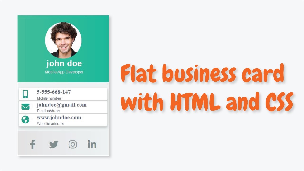 Flat beautiful business card with HTML and CSS