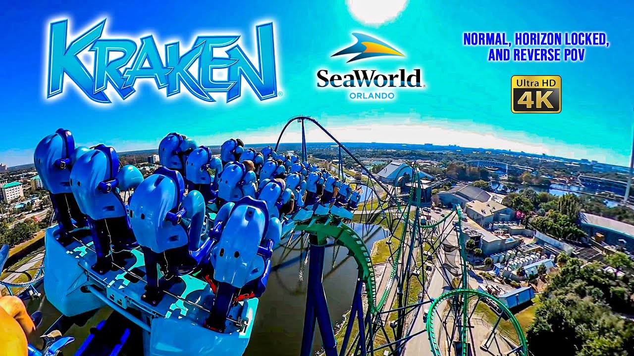 Kraken Roller Coaster On Ride Back Row Multi Angle 4K POV SeaWorld Orlando 2022 01 14
