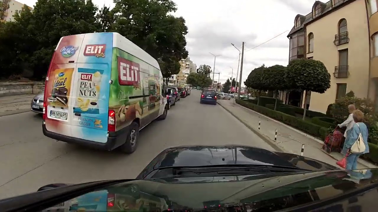 Driving inside Dobrich town and exit to the Balcik castle.