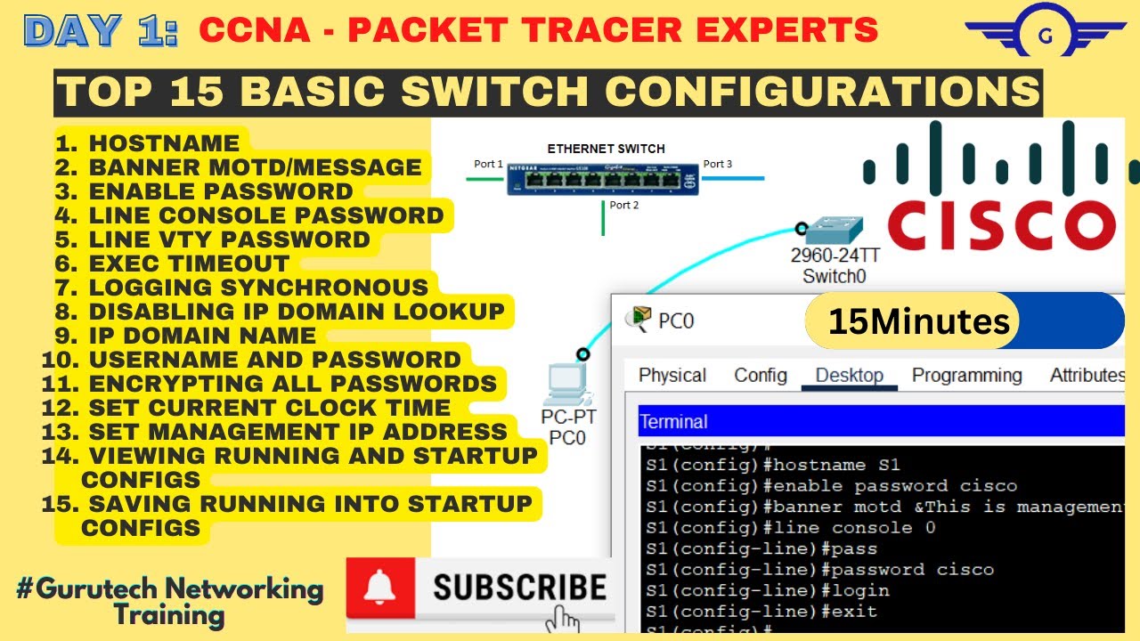 CCNA ДЕНЬ 1: 15 основных команд настройки коммутатора с использованием Cisco Packet Tracer БЕСПЛА...
