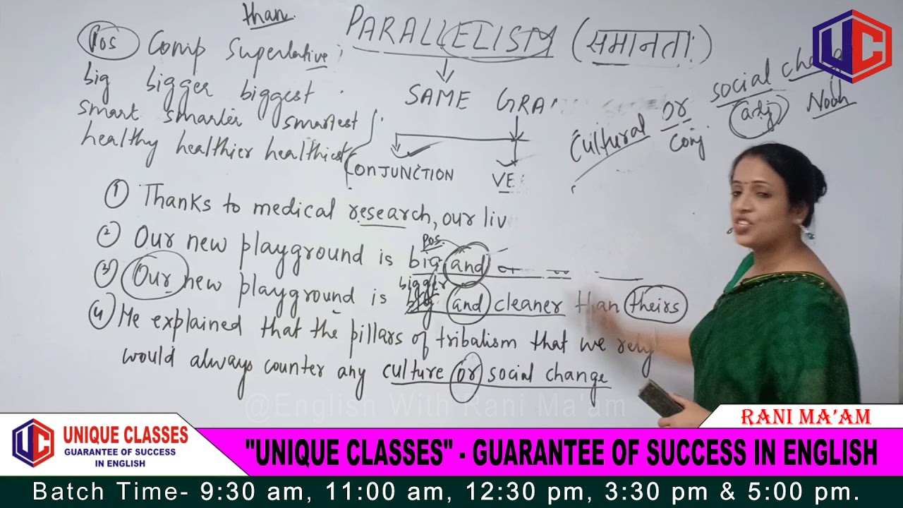 Parallelism in English Grammar in Hindi For SSC, CGL, BANK PO | Basic English Grammar By Rani Mam