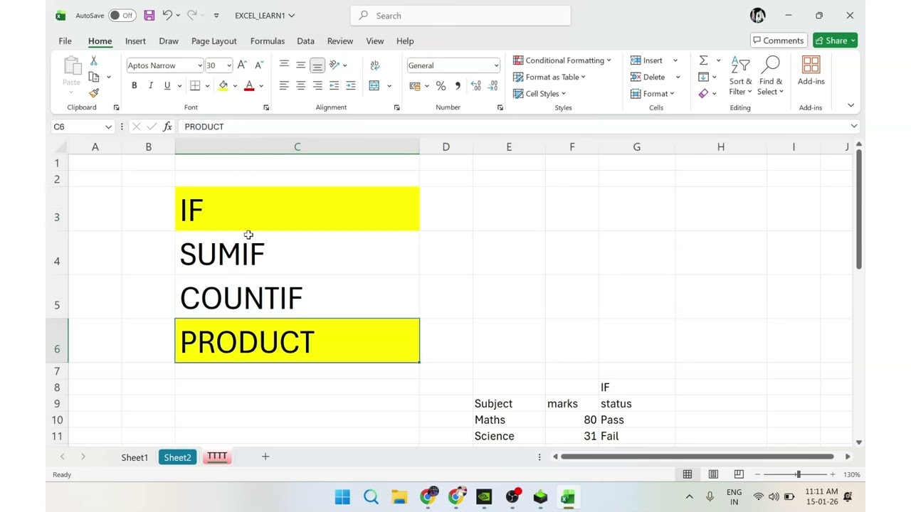 Excel formula like if, sumif, product, countif in hindi