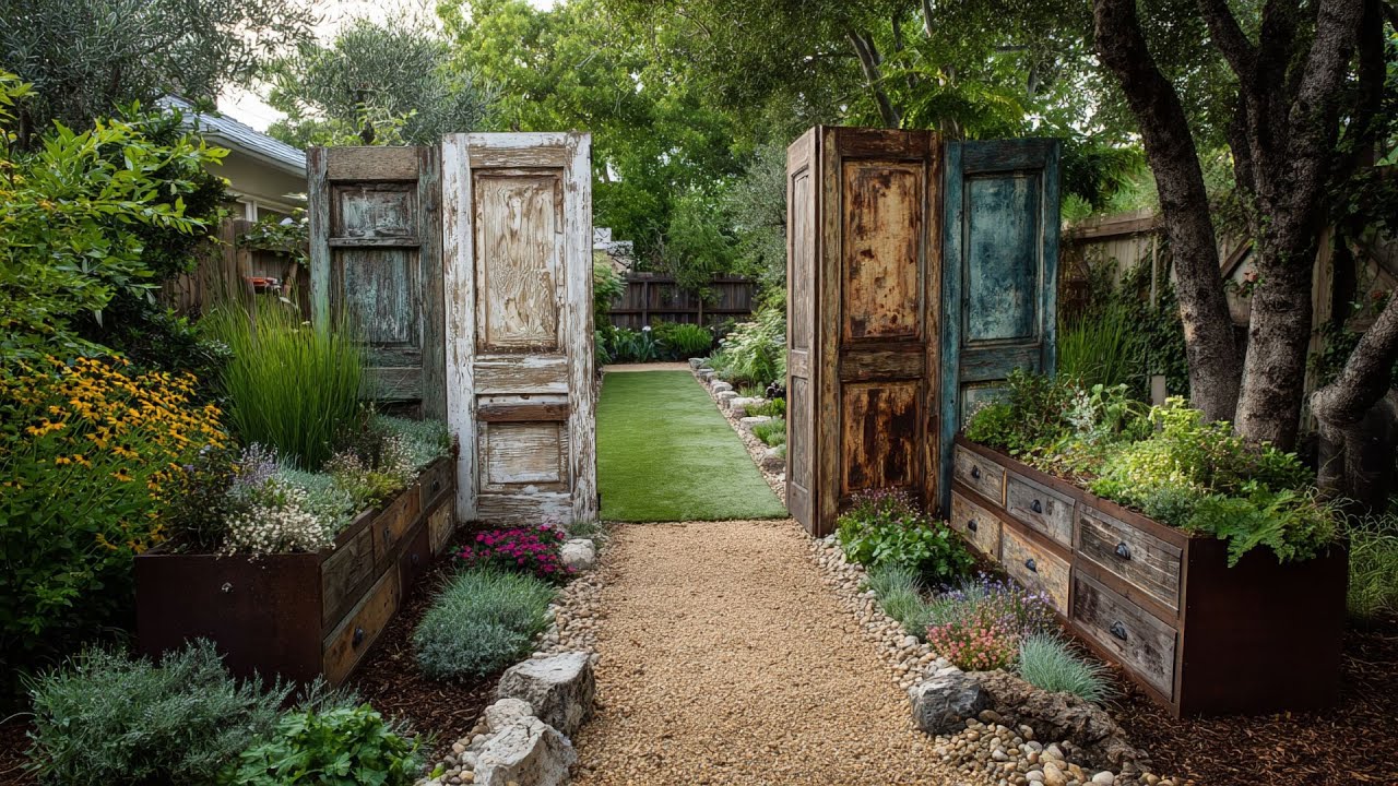 Beautify Rustic Front Yard Garden With Unexpected Recycled Materials