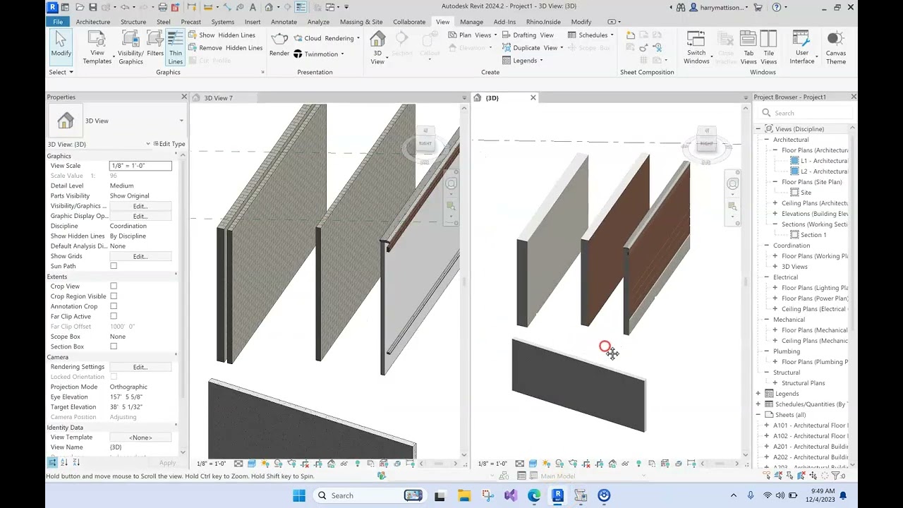 Create a #Revit 3d view showing only Structural Wall Parts