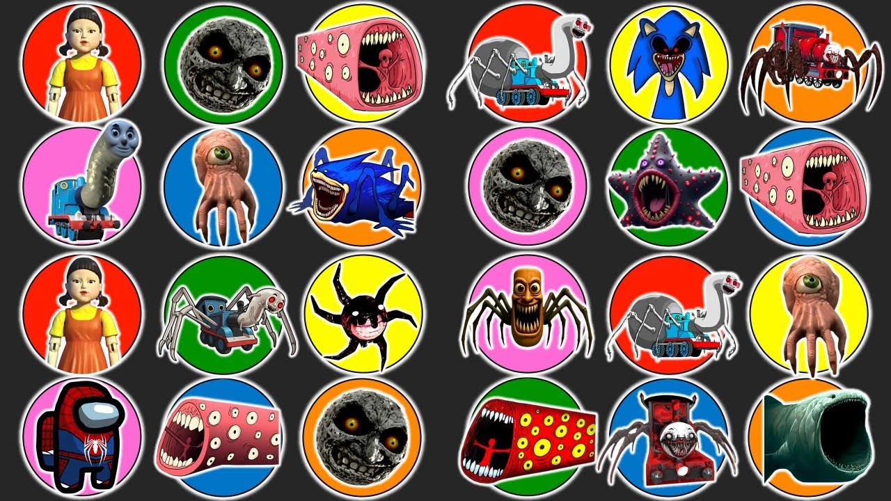 Spin Wheel Monster Brain Eye, Scary Moon, Shin Sonic, Choo Choo Charles, Train Eater, Thomas Lipan