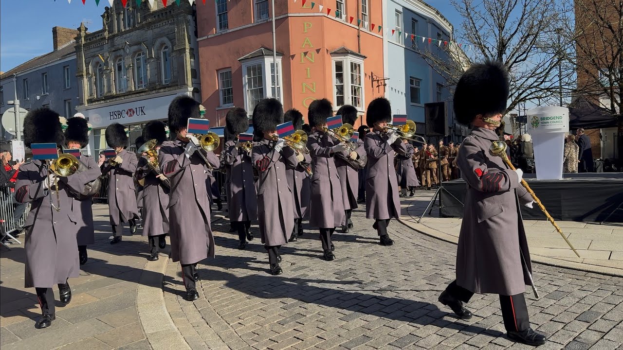 Welsh Guards parade through Bridgend