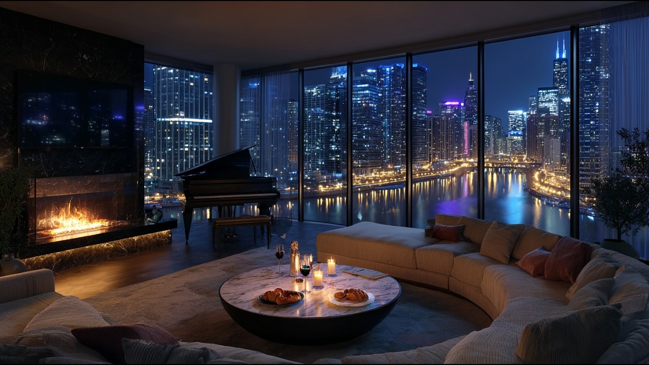 Luxury Night Piano Jazz in a High-Rise Apartment | Deep Focus & Coding Music (No Vocals)