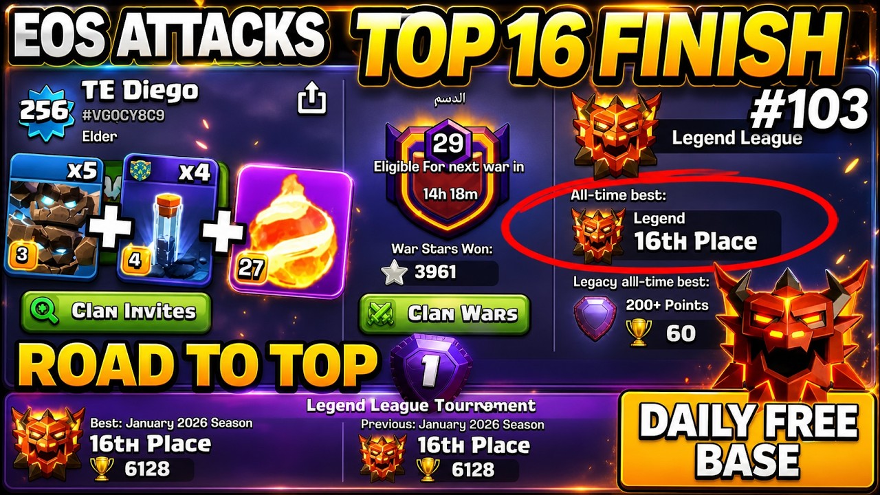 I FINISHED TOP 16 in the JANUARY Season | FREE TH18 BASE LINK | Daily Ranked Attacks #103