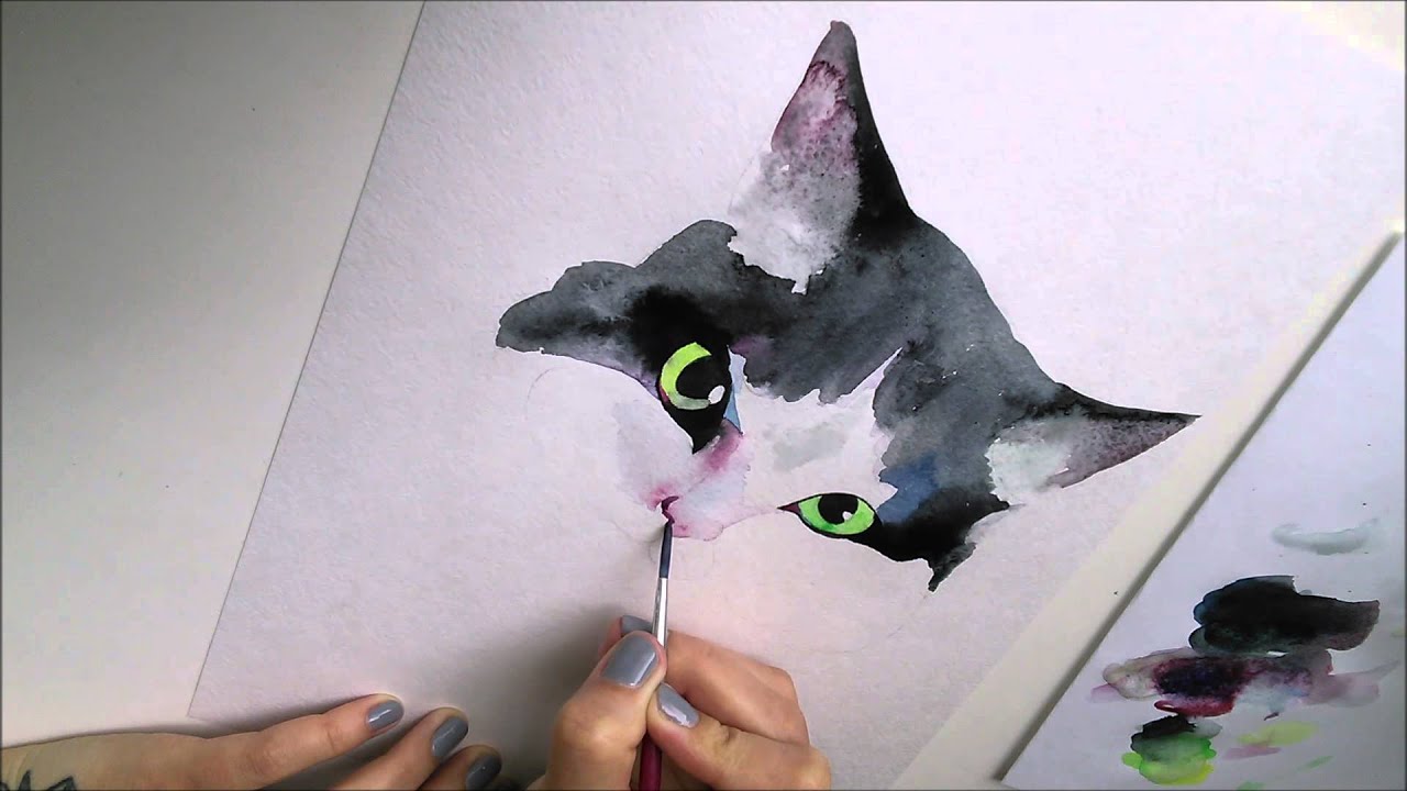 CHERNIKA ART рисунок акварелью - кошка Мура/watercolor cat 1