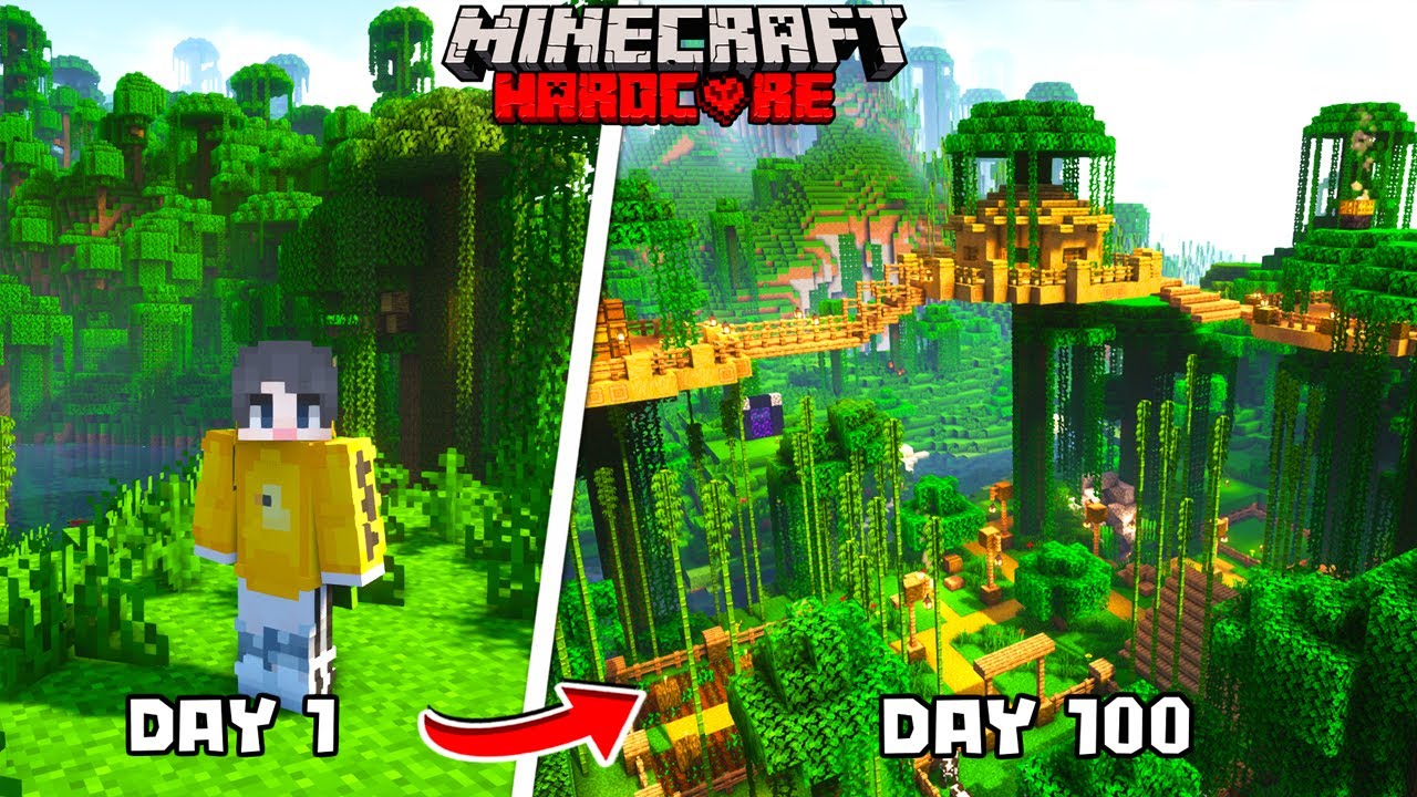 เอาชีวิตรอด 100 วันผจญภัยป่าดงดิบสุดอันตราย | Minecraft Hardcore 100 Days
