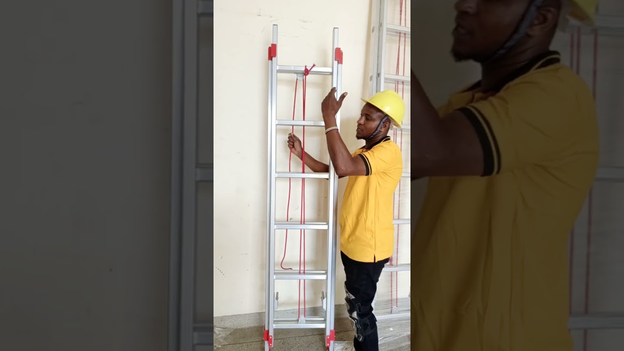Aluminum double section ladders with pulleys and rope operated extension ladders