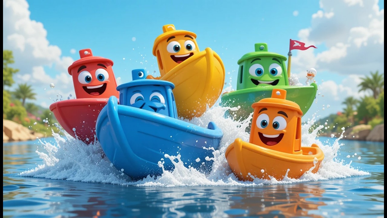 Vijf Kleine Speelgoedbootjes Varen, Varen | Waterpret & Leren Tellen voor Kinderen