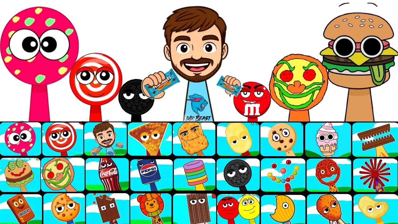 My Sprunki OC:All Save The Shapes Phase 1-27:Racy From Catch The Candy,Feastables MrBeast Chocolate.