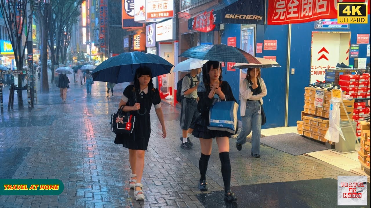 【4K HDR】3 Hours Heavy Rain Walk in Shinjuku（新宿）Tokyo Japan | Relax Natural City ambience