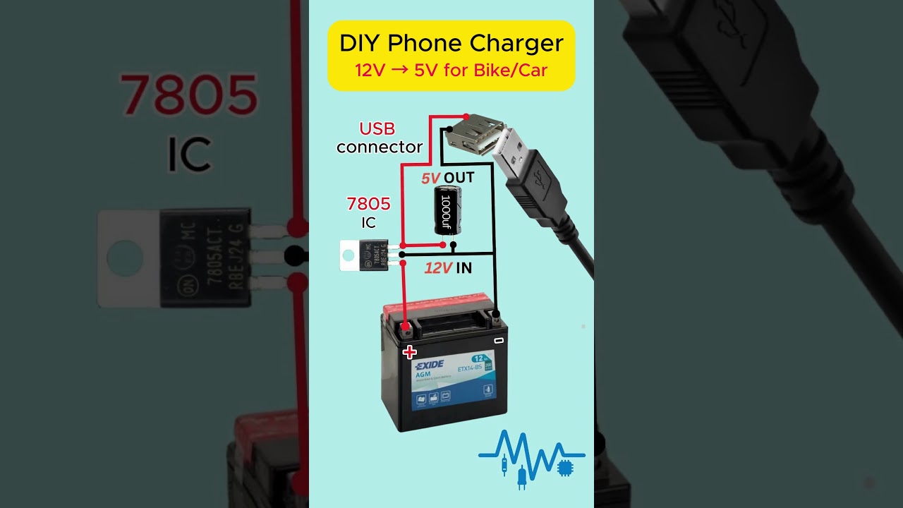 Bike/Car USB Phone Charger | 12V to 5V Circuit #charger #battery #12v #phone