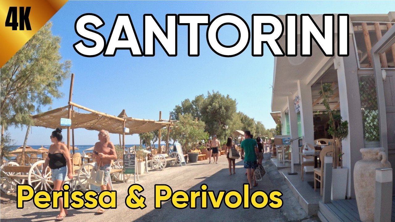 [4K] Santorini Beach Walk: Perivolos to Perissa &ndash; Sun, Taverns & Greek Vibes in the Afternoon
