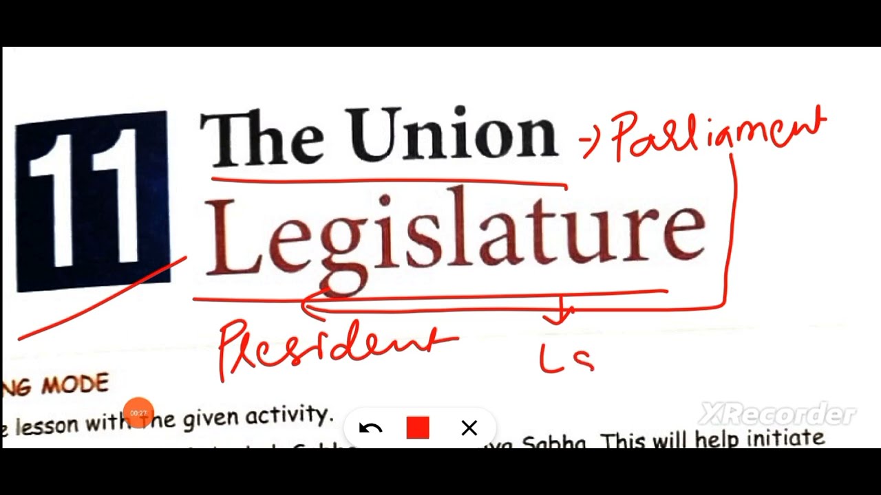 ICSE class 8 civics chapter 11 The Union Legislature