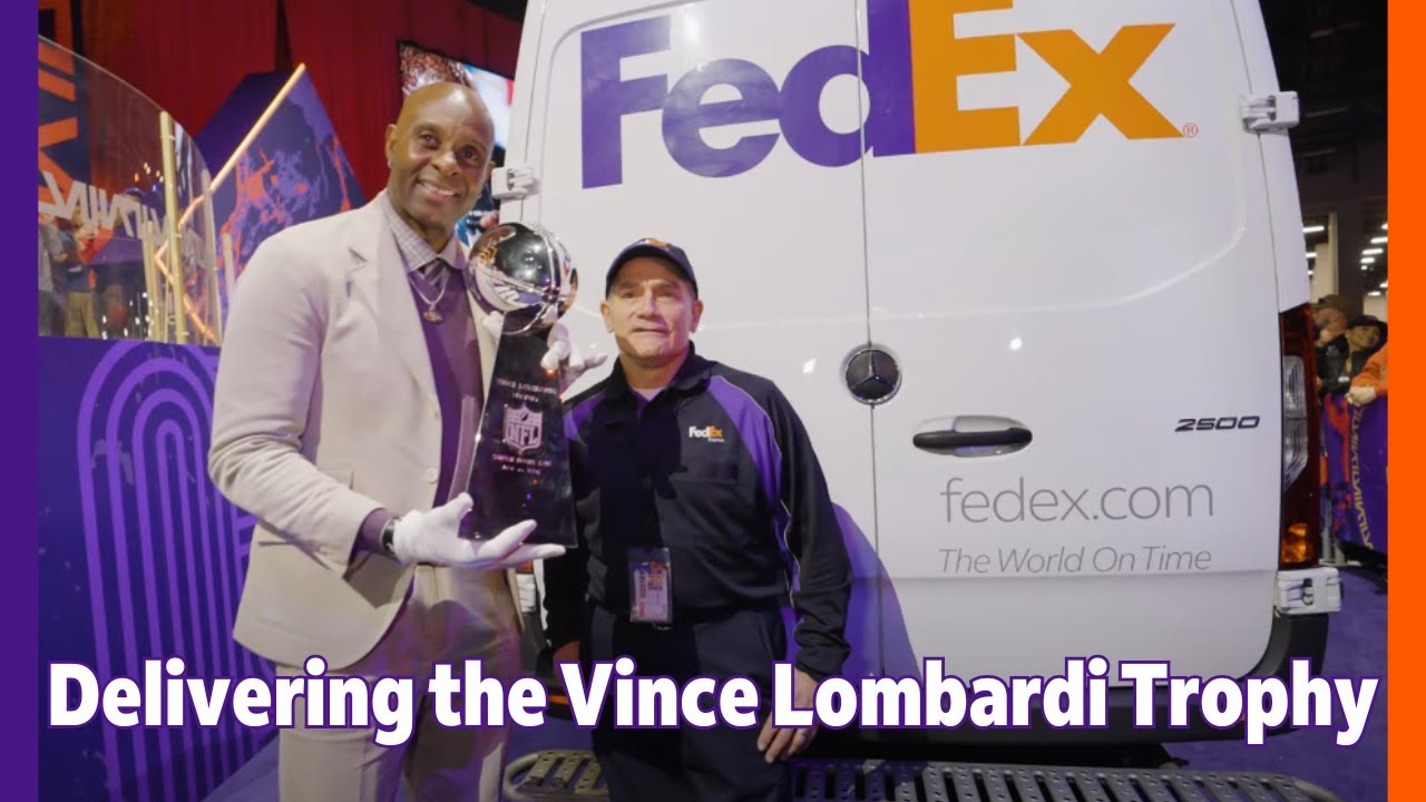 Delivering the Vince Lombardi Trophy to Super Bowl LVIII in Las Vegas with help from Jerry Rice