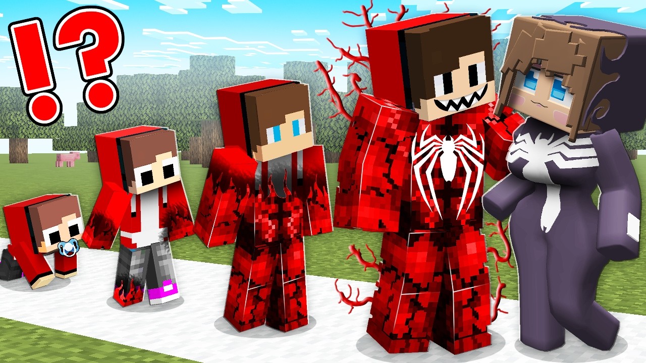 JJ CARNAGE and VENOM Girl Life Cycle ! CARNAGE EVOLUTION with JJ in MInecraft - Maizen