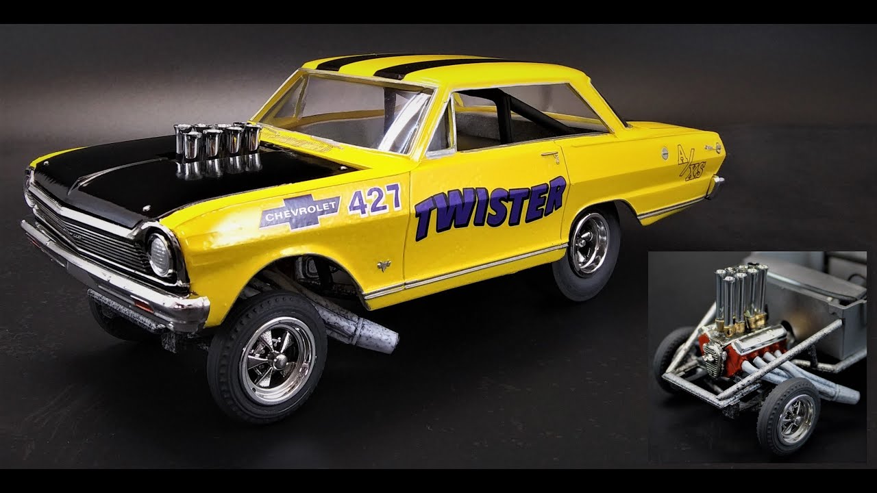 1965 CHEVY II NOVA 427 AWB DRAG FUNNY CAR  1/25 SCALE MODEL KIT HOW TO DECALS DASHBOARD TRIM AMT1293