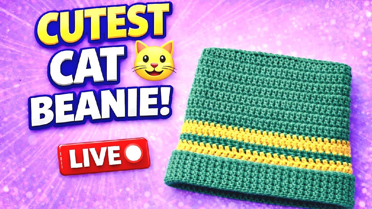 🔴 LIVE Crochet Cat Ear Beanie Tutorial 🐱 | Easy Crochet Cat Beanie for Beginners