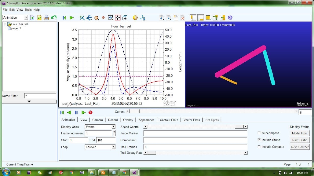 Adams/View - Tutorial on Four bar Mechanism - Measuring the Angular velocity of the Links