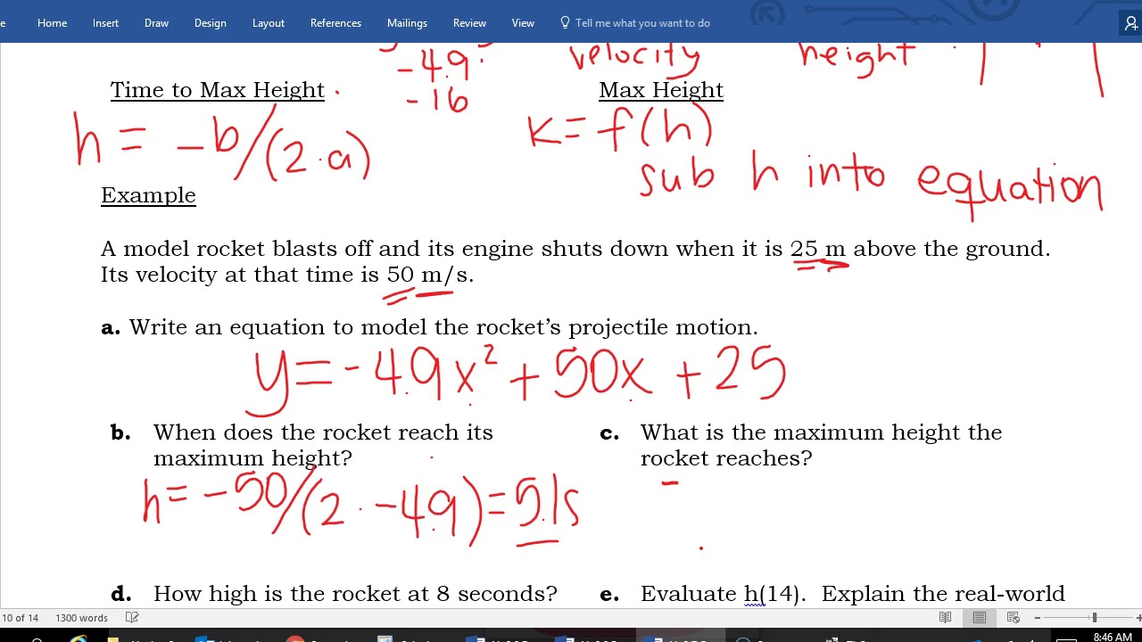Algebra 2 - 5.7 - Projectile Motion