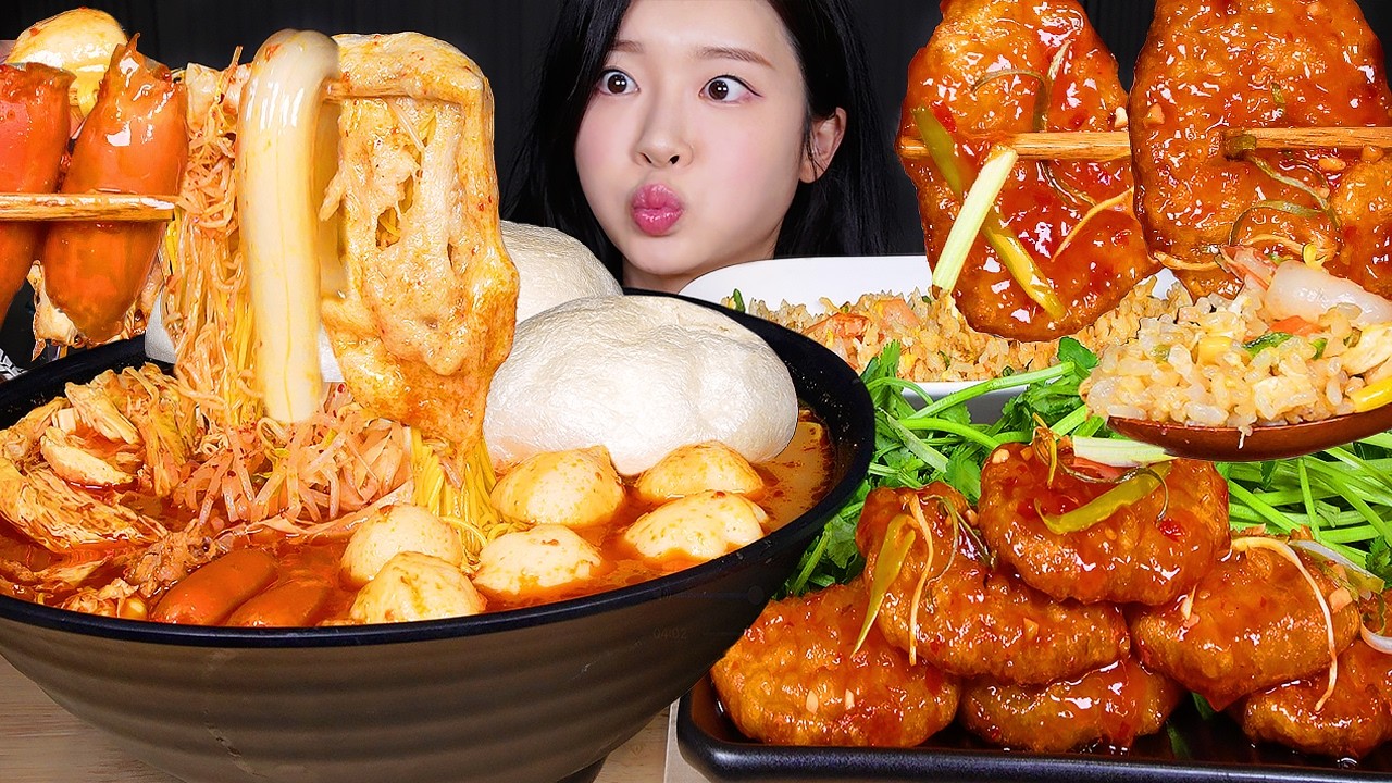 ASMR MUKBANG | Очень острый мала тан 🔥 Воздушные тофу-пуфы ☆ чили гобажоу и жареный рис с креветками