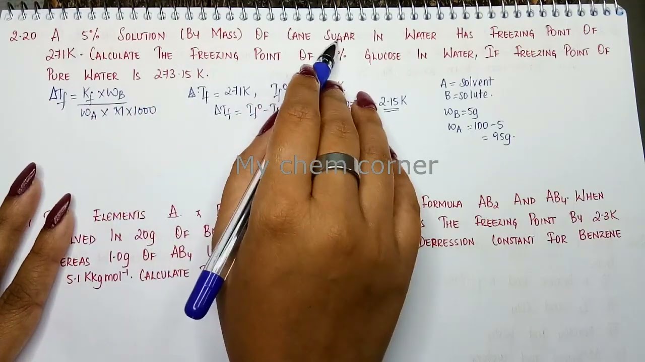A 5% solution (by mass) of cane sugar in water has freezing point of 271K.Calculate the freezing