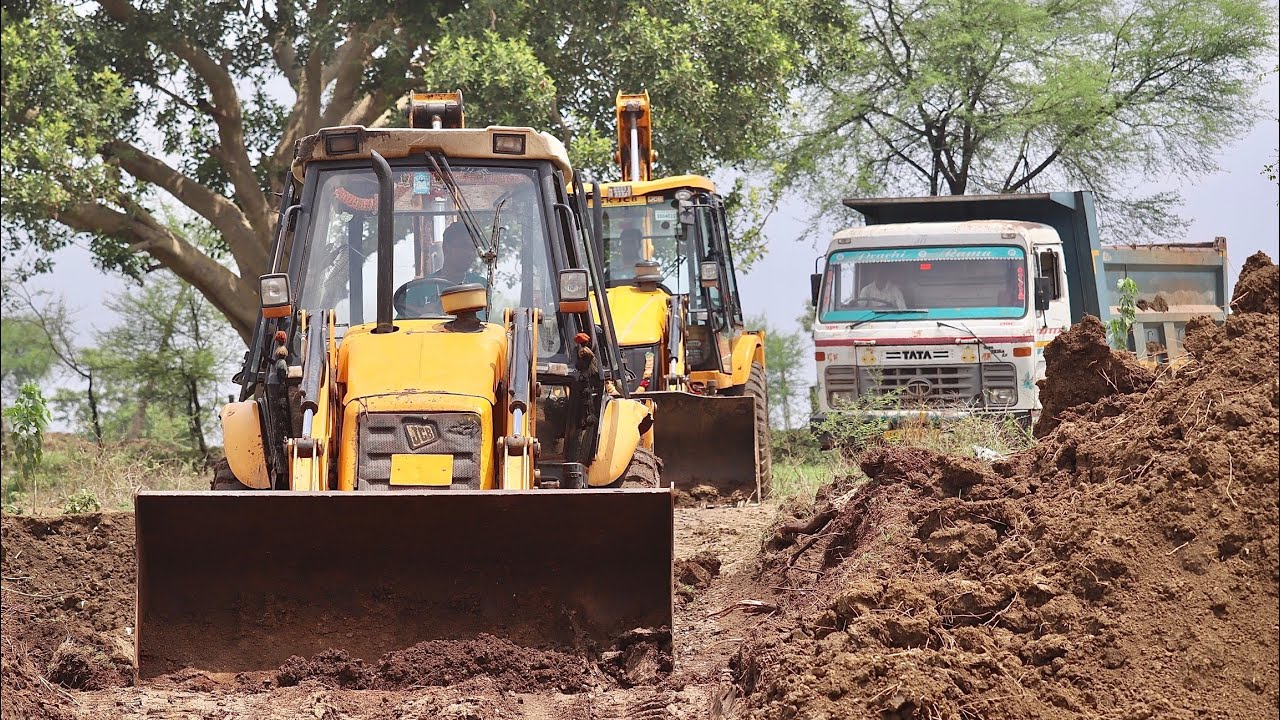 JCB 3DX Backhoe Loading Mud in Dump Truck | Kirlosker JCB Making Fish Farming Pond