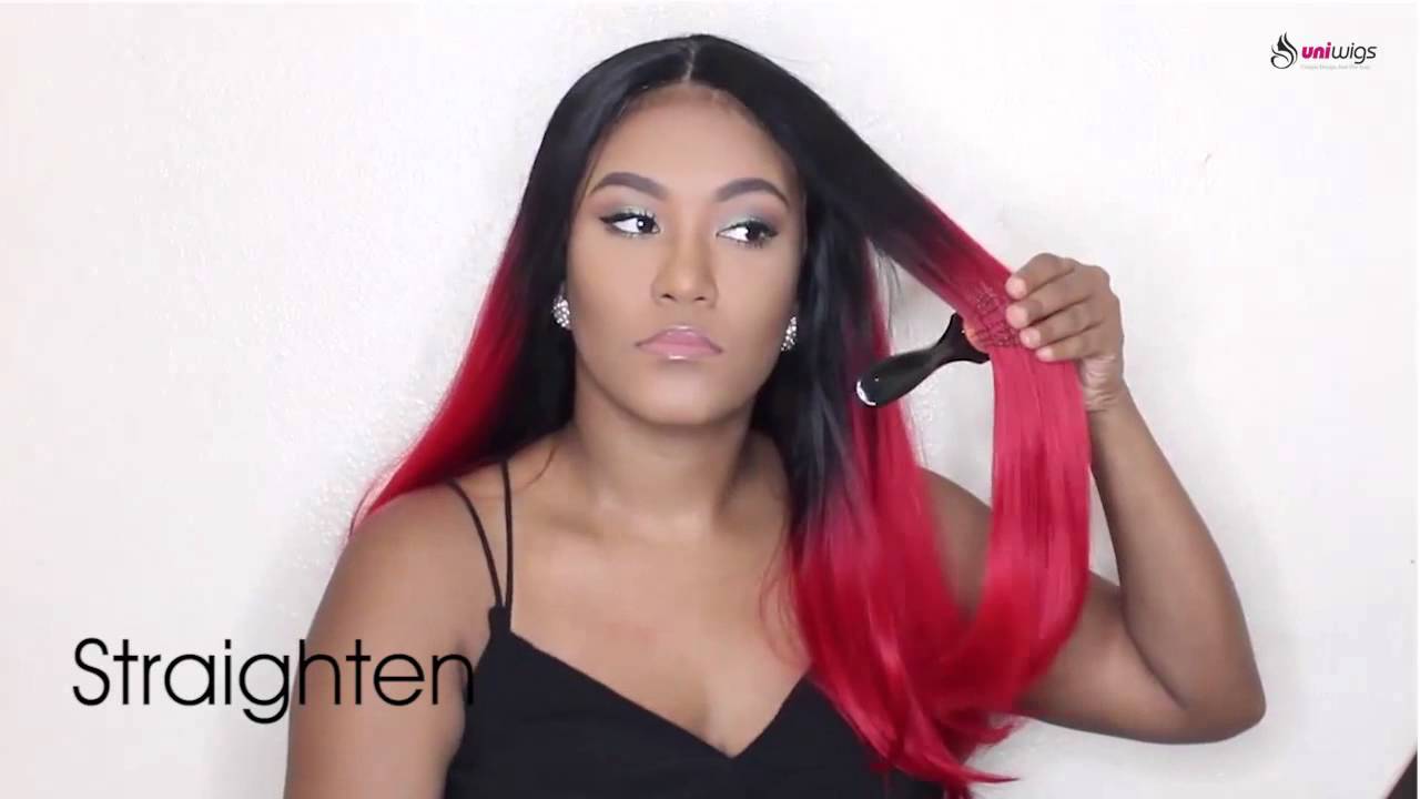 Uniwigs&reg; Ombre Black to Red Long Big Layer Heat Friendly Synthetic Lace Front Wig