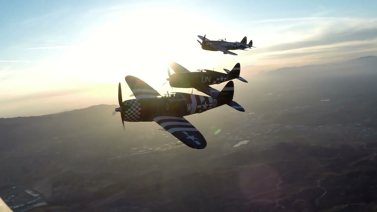 P-47 Formation Flight Air to Air - Planes of Fame Airshow 2014