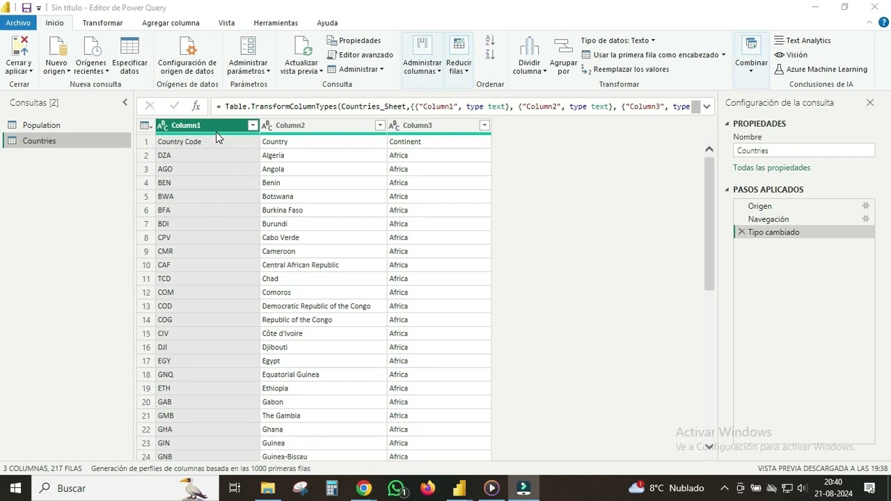 Usar la primera fila como encabezado en Power BI