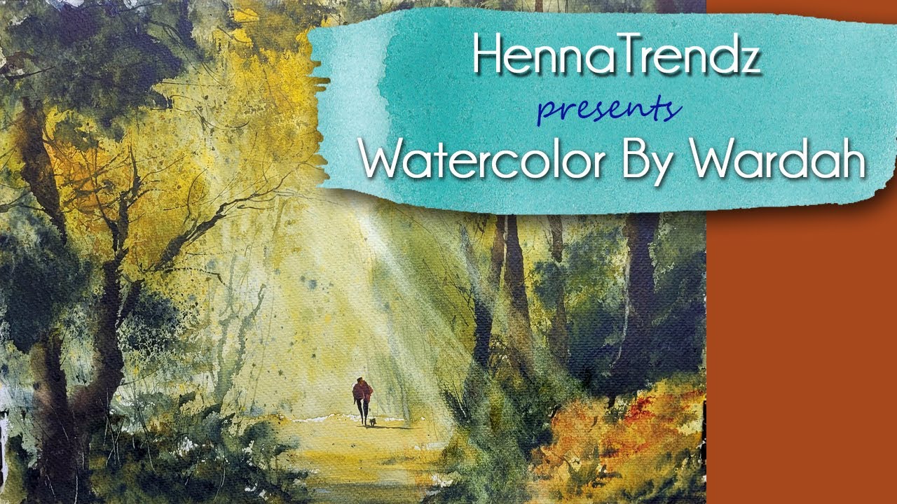 Sunrays through the trees -Loose watercolor Landscape with a hake brush