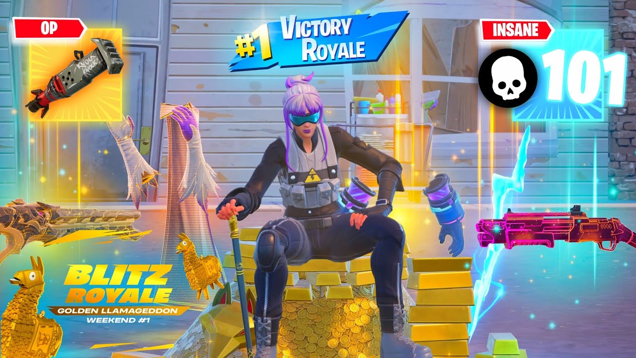 *101 ELIMINATIONS* In Golden Llamageddon Fortnite Blitz Royale (All MYTHICS & STORM BEAST)
