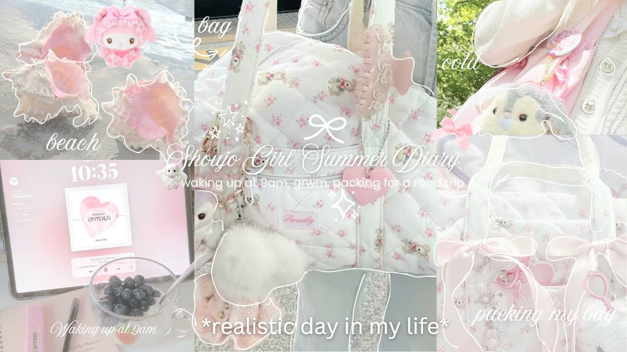 SHOUJO GIRL SUMMER diary 🐚 🎀: waking up at 9am, romanticizing summer, grwm, nails, packing my bag 🍥