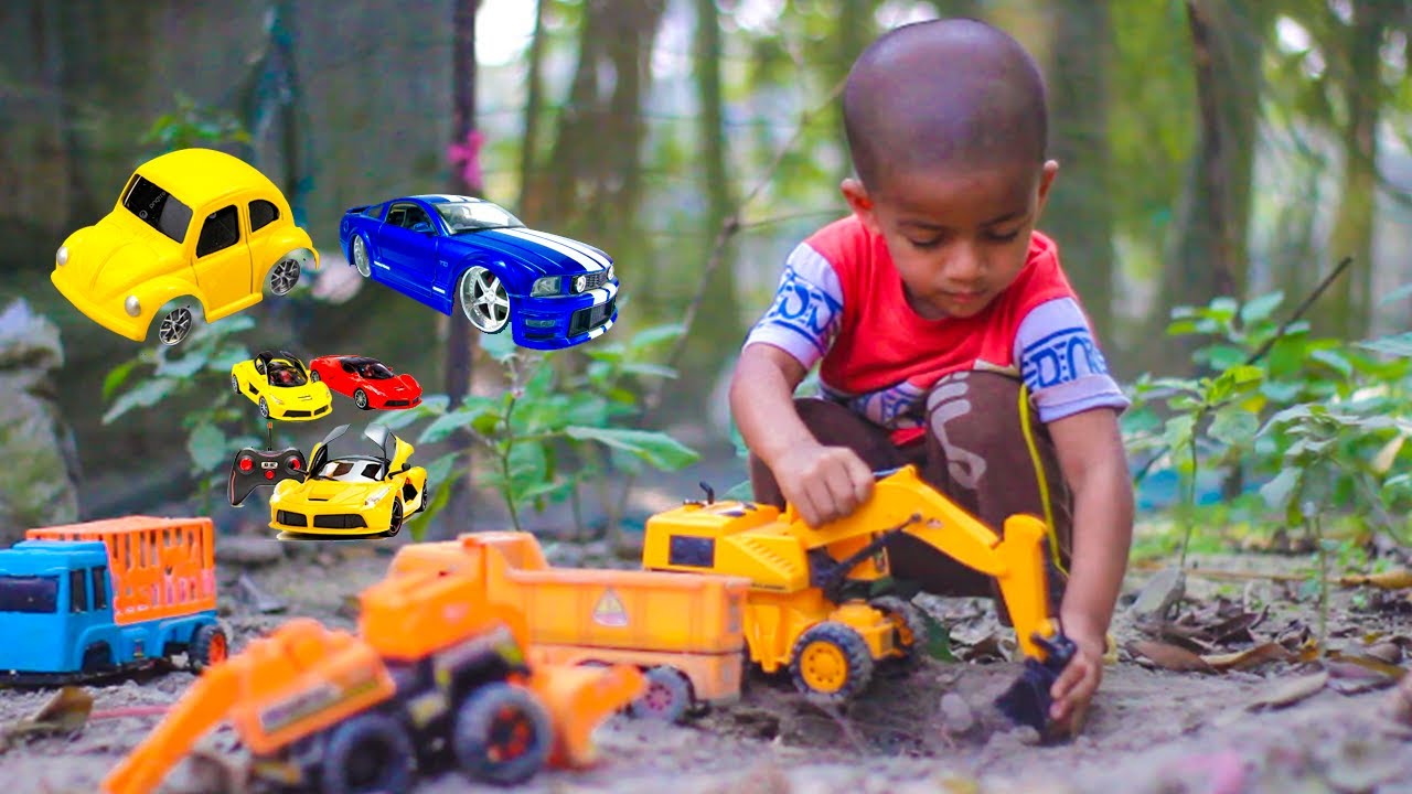 Little Kid Playing with Toy Cars & Excavator 🚜 | Outdoor Kids Playtime