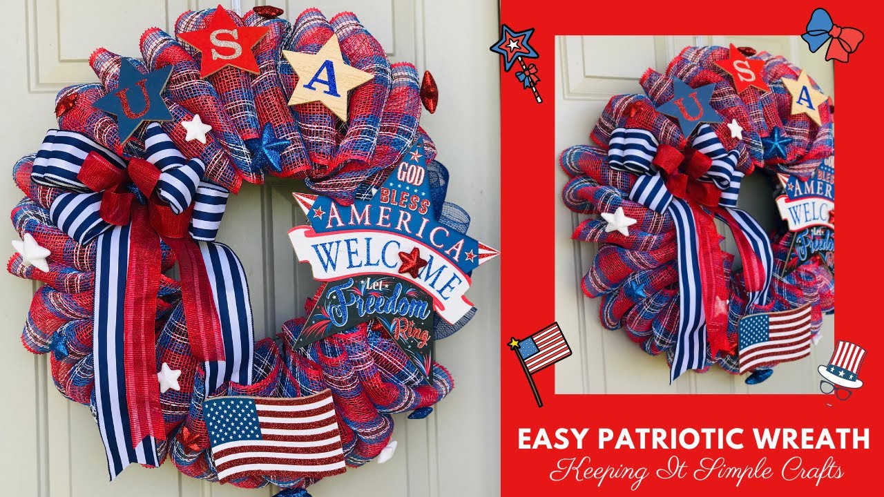 PATRIOTIC MESH WREATH DIY 🇺🇸 BUBBLE METHOD DOLLAR TREE CRAFTS MEMORIAL DAY 4TH OF JULY ❤️EASY💙