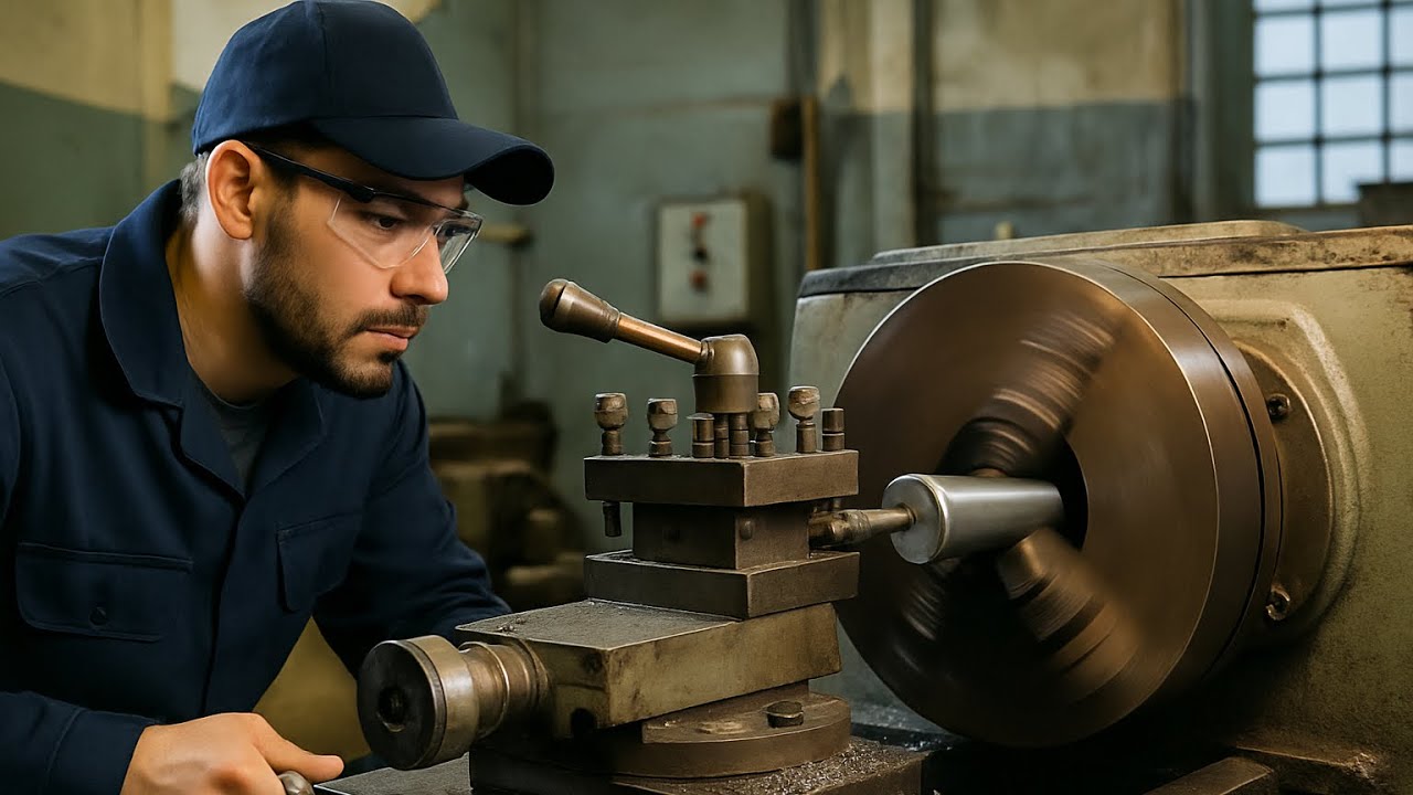 Skilled Lathe Machine Operator Working in Local Workshop | Factory Metal Turning Process
