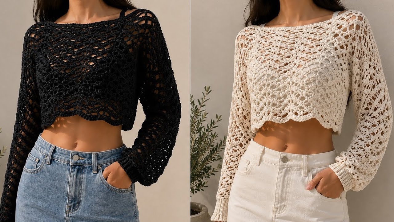 HEM GÜNDÜZ HEM AKŞAM GİYEBİLİRSİN ! CROP UZUN KOLLU KAZAK NASIL YAPILIR?