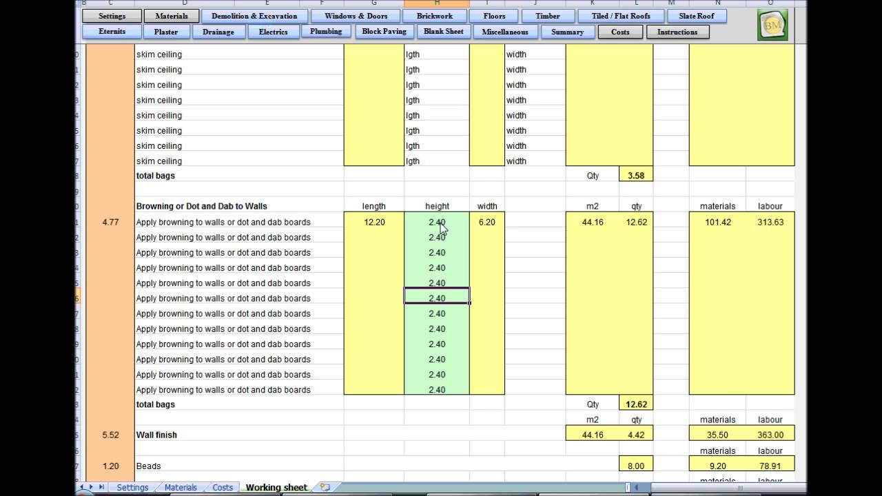 Builders Mate Estimating Software - Plaster Tutorial 7