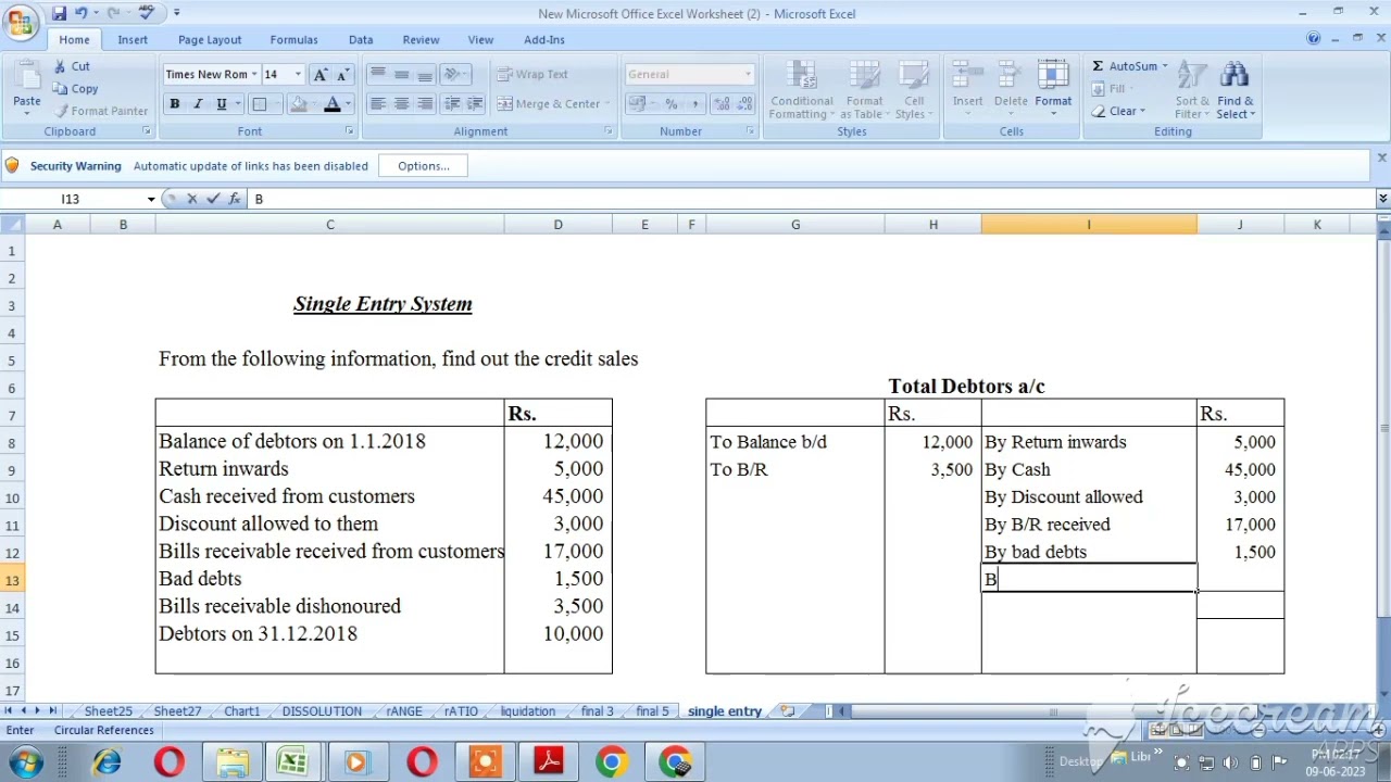 Single Entry system | Find out Credit Sales | Total Debtors a/c