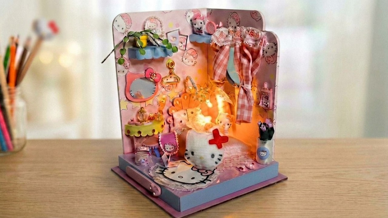 Hello Kitty's bedroom 🐭 TUTO DIY miniature dollhouse Crafts & Co - Action 