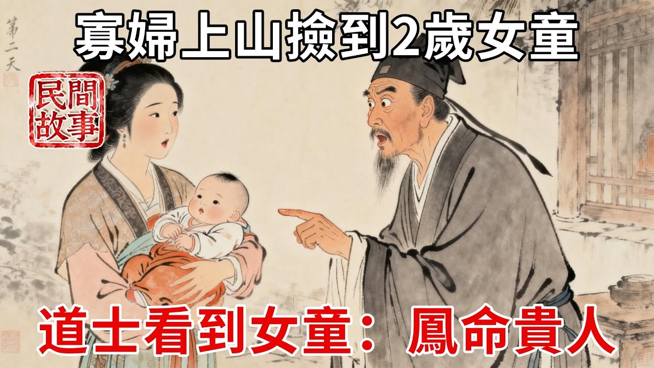 寡婦上山撿到2歲女童，抱回家被汙蔑不守婦道，無家可歸帶女童在破廟居住，隔天有道士借住，看到女童大驚：鳳命貴人！#民間故事 #傳統文化 #原創虛構 #華語有聲書 #槐樹下聽書
