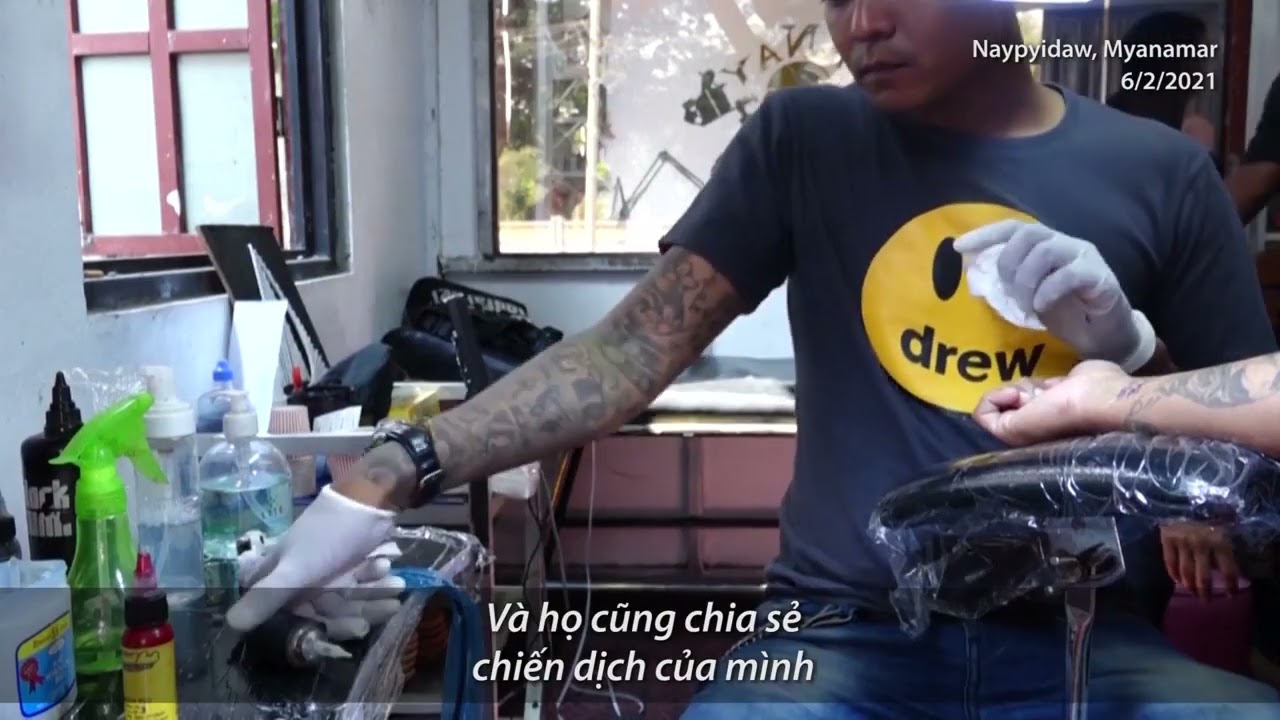 Tattoo against the Myanmar army of coup
