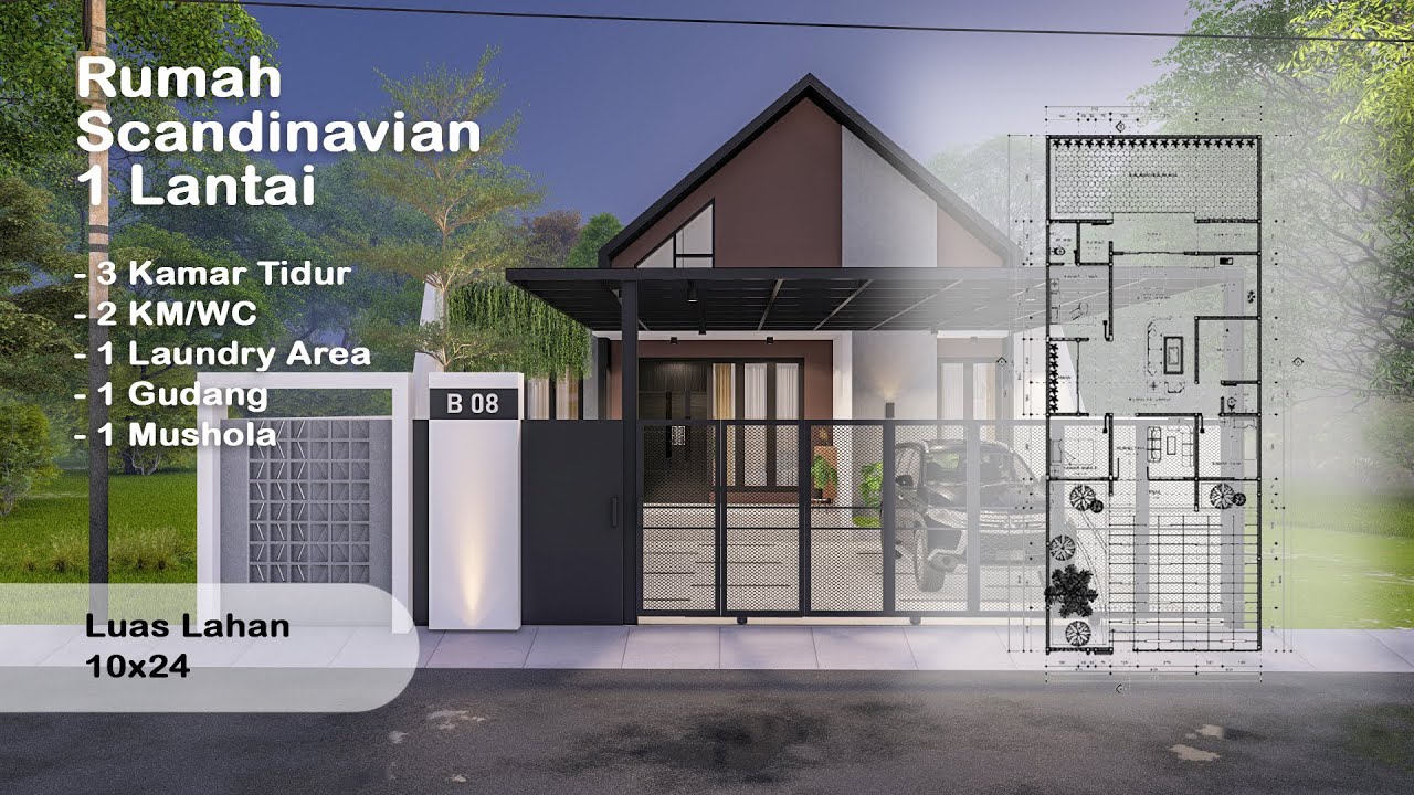 Rumah Minimalis Scandinavian Style 1 Lantai (3 Kamar Tidur, 2 KM/WC, 1 Gudang, 1 Musolla)