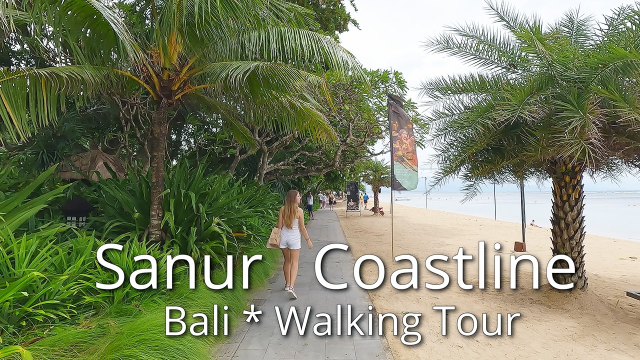 Relaxed Walk Along Sanur Beach Coastline, Bali | Bali Walking Tour 4K
