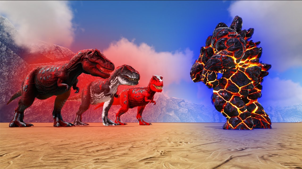 LAVA GOLEM VS ALPHA REX, ALPHA WYVERN & OTHER ALPHA CREATURES | Ark Battles | Thyrulous