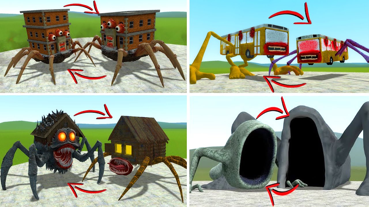 EVERYTHING TURNED INTO MONSTERS: MONSTER HOUSE, LIVING BULDING,CAR QUEEN EATER,ALL SPRUNKI ,IN GMOD